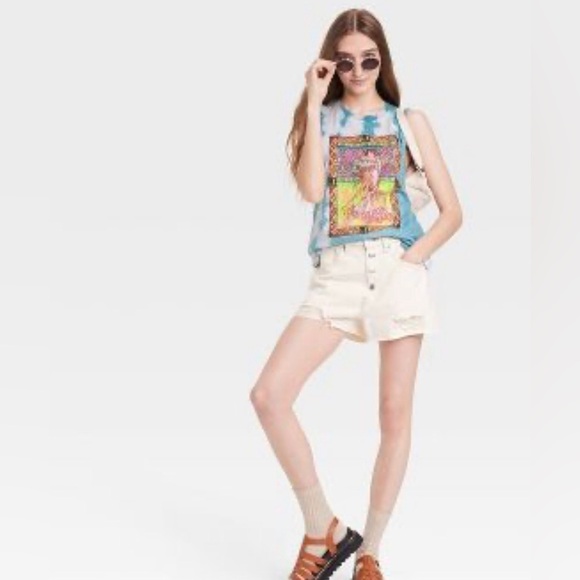 Janis Joplin Cropped Graphic blue‎ tie dye Tank Top T-Shirt size medium new - Picture 2 of 4